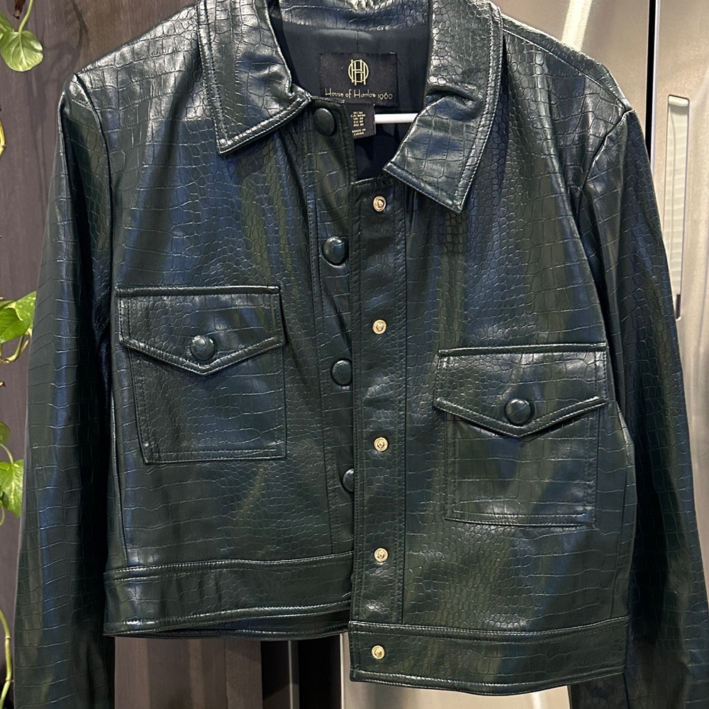 House of Harlow 1960 Dark Green Croc-Embossed Jacket